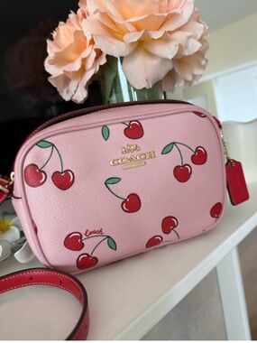 Coach mini JAMIE camera bag with signature cherry print like new CE655